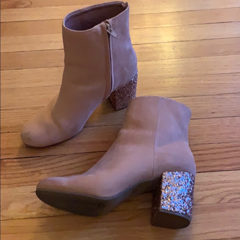 Blush pink glitter heel booties